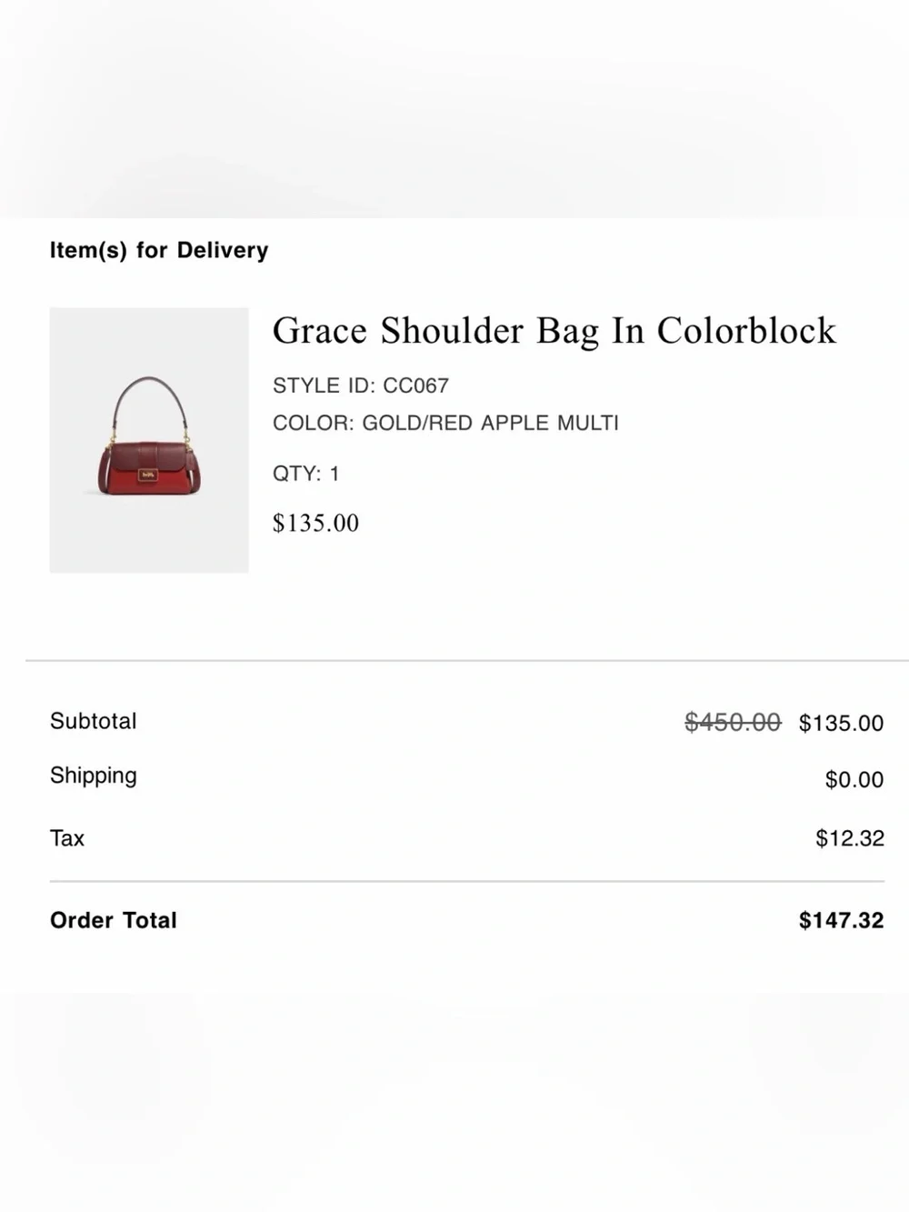 Coach Grace Colorblock Leather Shoulder Bag, New.